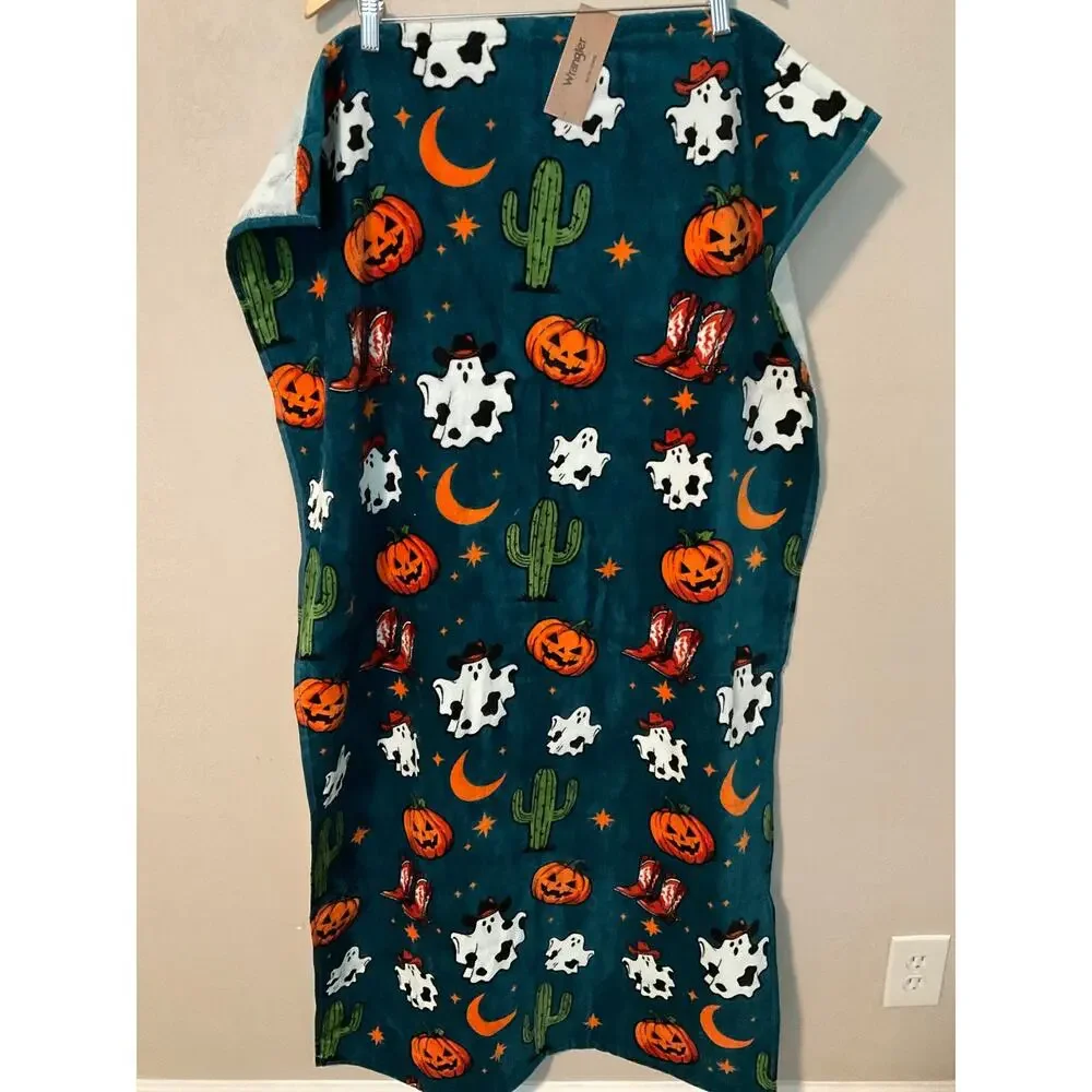Wrangler Ghost Pumpkins Blue Bathroom Set-Shower Curtain,2 Bath & 2 Hand Towels